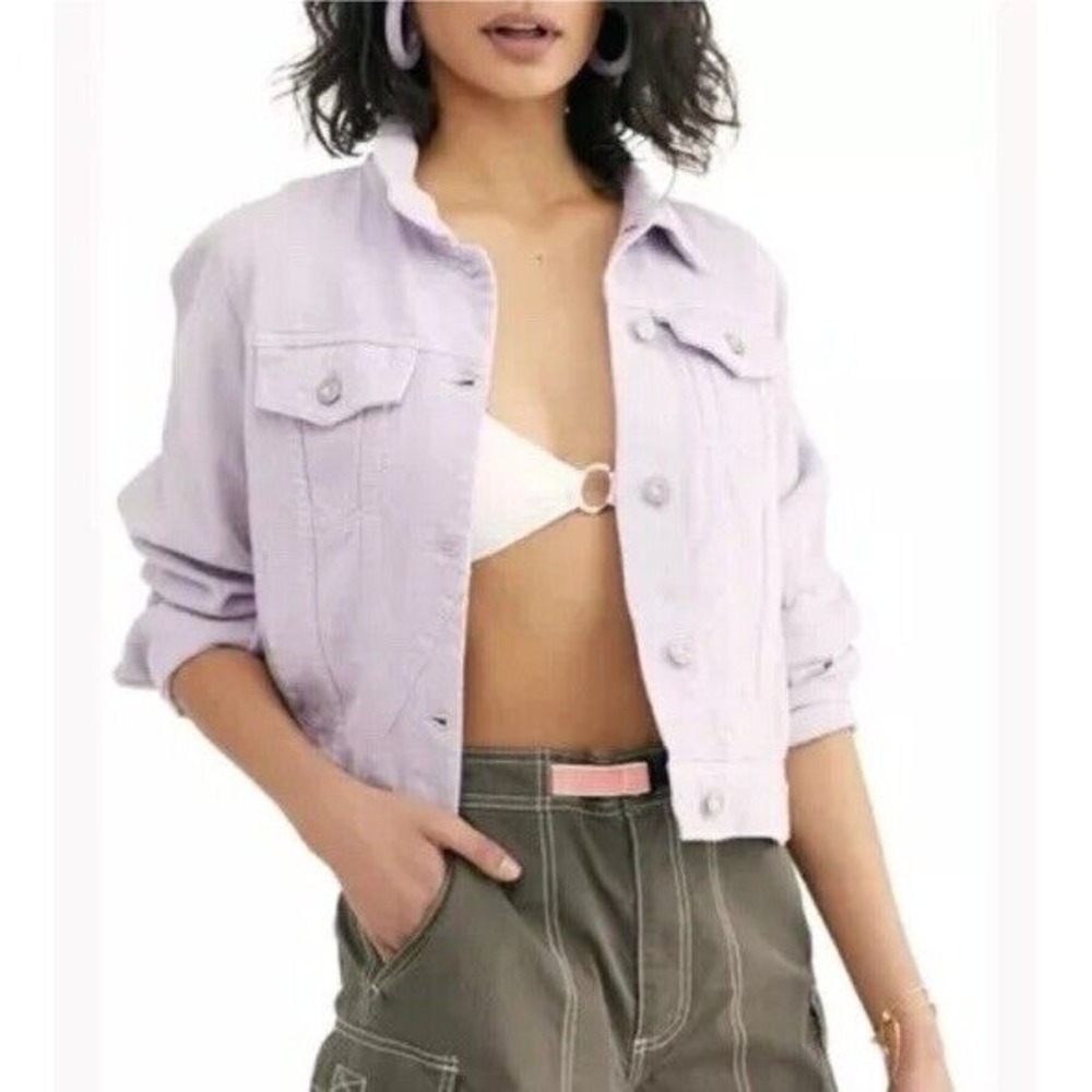 Free People Rumors Denim Jacket Pastel Purple Long Sleeve Button Front Size XS - Picture 1 of 6